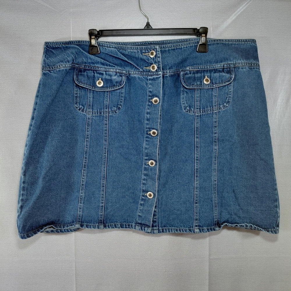 Carolina Blues Denim Button Down Mini Skirt Plus Size 20 100% Cotton Medium Wash